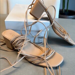 RAYE lace up beige block heels NWT